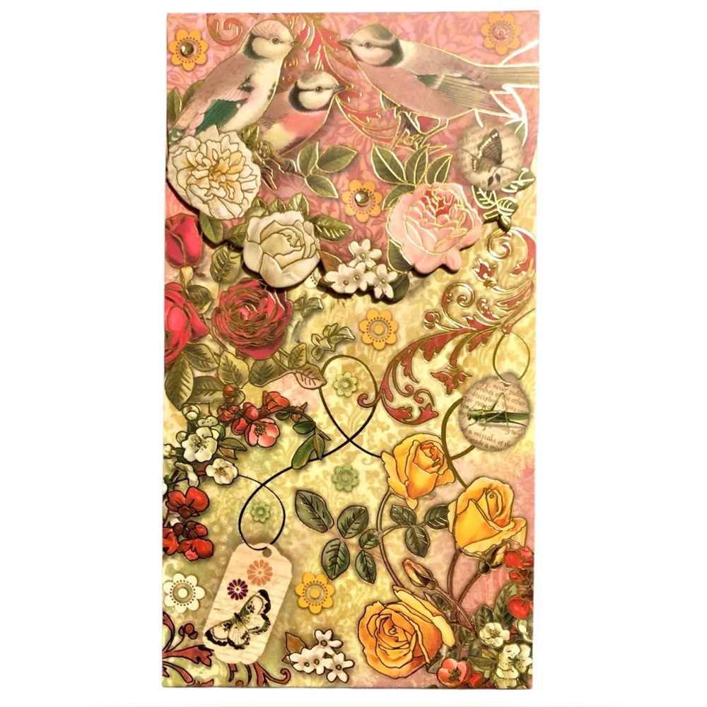 Punch Studio Long Notepad: Rose and Bird Botanical (93426)